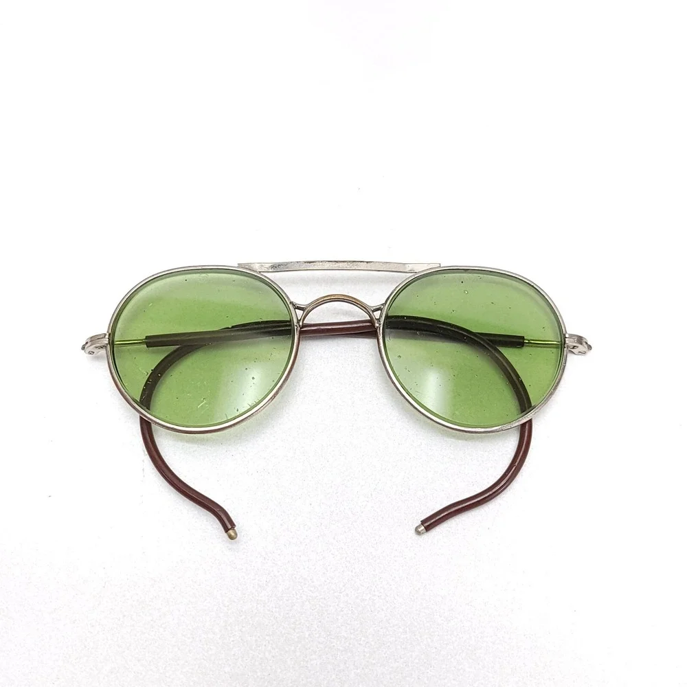 Antique Bausch & Lomb‎ Green Goggles Safety Glasses Vintage Sunglasses Steampunk